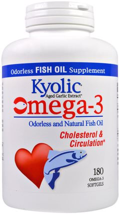 Omega - 3, Odorless and Natural Fish Oil, 180 Omega-3 Softgels by Wakunaga - Kyolic, 健康 HK 香港