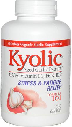 Aged Garlic Extract, Stress & Fatigue Relief Formula 101, 300 Capsules by Wakunaga - Kyolic, 補充劑，抗生素，大蒜，健康，抗壓力 HK 香港