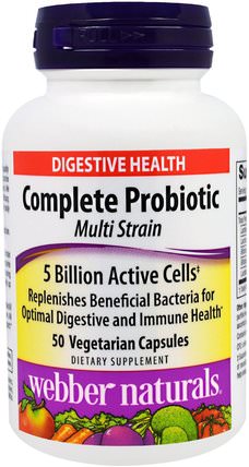 Complete Probiotic, Multi Strain, 5 Billion Active Cells, 50 Veggie Capsules by Webber Naturals, 補充劑，益生菌，嗜酸乳桿菌 HK 香港