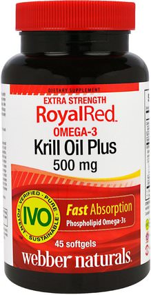 RoyalRed Omega-3 Krill Oil Plus, Extra Strength, 500 mg, 45 Softgels by Webber Naturals, 補充劑，磷蝦油 HK 香港