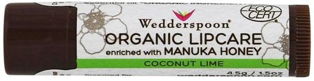 Organic Lipcare, Coconut Lime, 0.15 oz (4.5 g) by Wedderspoon, 洗澡，美容，唇部護理，唇膏 HK 香港