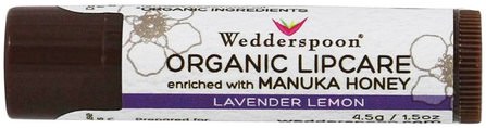 Organic Lipcare, Lavender Lemon, 0.15 oz (4.5 g) by Wedderspoon, 洗澡，美容，唇部護理，唇膏 HK 香港
