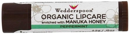 Organic Lipcare, Peppermint, 0.15 oz (4.5 g) by Wedderspoon, 洗澡，美容，唇部護理，唇膏 HK 香港