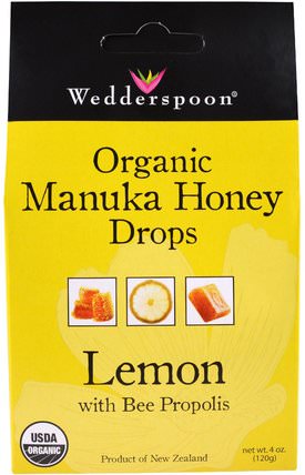Organic Manuka Honey Drops, Lemon With Bee Propolis, 4 oz (120 g) by Wedderspoon, 健康，肺和支氣管，咳嗽滴 HK 香港