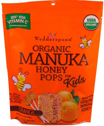 Organic Manuka Honey Pops for Kids, Orange, 24 Count, 4.15 oz by Wedderspoon, 食物，小吃，糖果 HK 香港