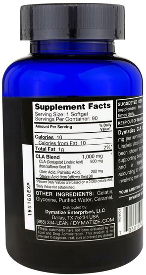 減肥，飲食，cla（共軛亞油酸） - Dymatize Nutrition, CLA, Conjugated Linoleic Acid, 90 Softgel Capsules
