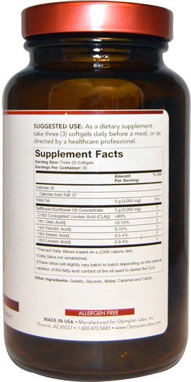 減肥，飲食，cla（共軛亞油酸） - Olympian Labs CLA, 3000 mg, 90 Softgels
