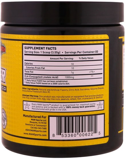 減肥，飲食，cla（共軛亞油酸），運動 - MAN Sport, CLA Powder, Conjugated Linoleic Acid, Sour Batch, 6.26 oz (177.5 g)