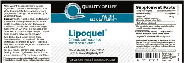 減肥，飲食，脂肪燃燒器，藥用蘑菇，蘑菇膠囊 - Quality of Life Labs, Lipoquel, Weight Management, 200 mg, 60 Veggie Caps