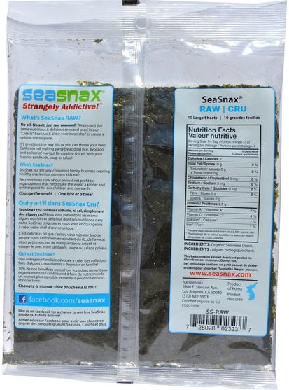 減肥，飲食，古飲食產品/食品，零食 - SeaSnax, Organic Raw Seaweed, 1.0 oz (28 g)