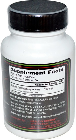 減肥，飲食，覆盆子酮 - Healthy Origins, Razberi-K, Raspberry Ketones, 100 mg, 60 Capsules