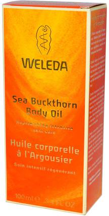 Body Oil, Sea Buckthorn, 3.4 fl oz (100 ml) by Weleda, 健康，皮膚，按摩油，沐浴，美容，沙棘美容 HK 香港