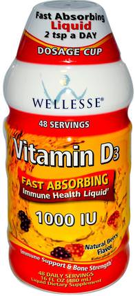 Vitamin D3, Natural Berry Flavor, 1000 IU, 16 fl oz (480 ml) by Wellesse Premium Liquid Supplements, 維生素，維生素D3，維生素D3液體 HK 香港