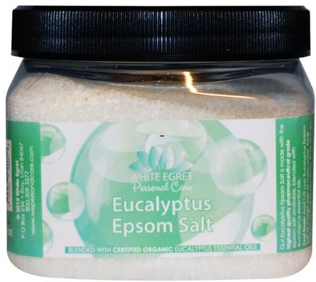 Eucalyptus Epsom Salt, 16 oz by White Egret Personal Care, 洗澡，美容，浴鹽 HK 香港