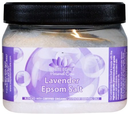 Lavender Epsom Salt, 16 oz by White Egret Personal Care, 洗澡，美容，浴鹽 HK 香港