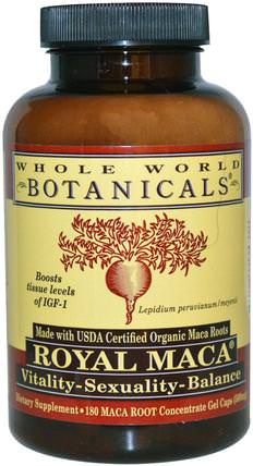 Royal Maca, 500 mg, 180 Gel Caps by Whole World Botanicals, 補充劑，adaptogen，男性，瑪卡 HK 香港