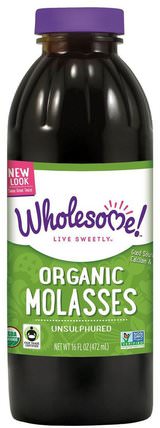 Organic Molasses, Unsulphured, 16 fl oz (472 ml) by Wholesome Sweeteners, 食物，甜味劑 HK 香港