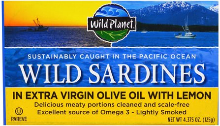 Wild Sardines In Extra Virgin Oil with Lemon, 4.375 oz (125 g) by Wild Planet, 健康 HK 香港