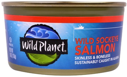Wild Sockeye Salmon, Skinless & Boneless, 6 oz (170 g) by Wild Planet, 健康 HK 香港
