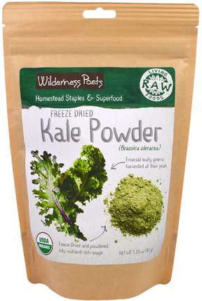 Living Raw Foods, Freeze Dried Kale Powder, 3.25 oz (92 g) by Wilderness Poets, 補品，羽衣甘藍，超級食品，綠色蔬菜 HK 香港