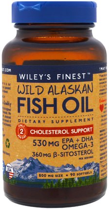Wild Alaskan Fish Oil, Cholesterol Support, 90 Softgels by Wileys Finest, 健康，膽固醇支持，膽固醇 HK 香港