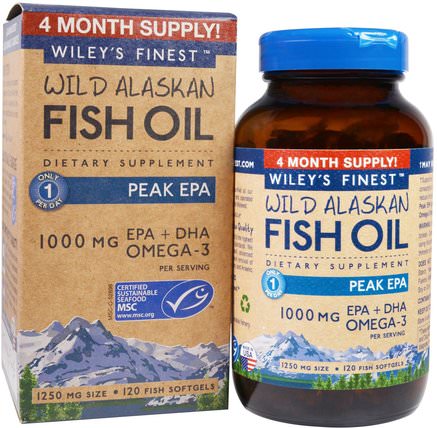 Wild Alaskan Fish Oil, Peak EPA, 1250 mg, 120 Fish Softgels by Wileys Finest, 補充劑，efa omega 3 6 9（epa dha），dha，epa，魚油 HK 香港