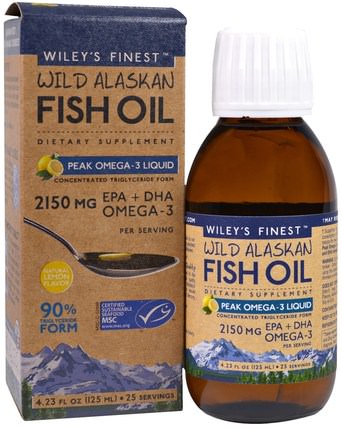 Wild Alaskan Fish Oil, Peak Omega-3 Liquid, Natural Lemon Flavor, 2150 mg, 4.23 fl oz (125 ml) by Wileys Finest, 補充劑，efa omega 3 6 9（epa dha），魚油液體 HK 香港