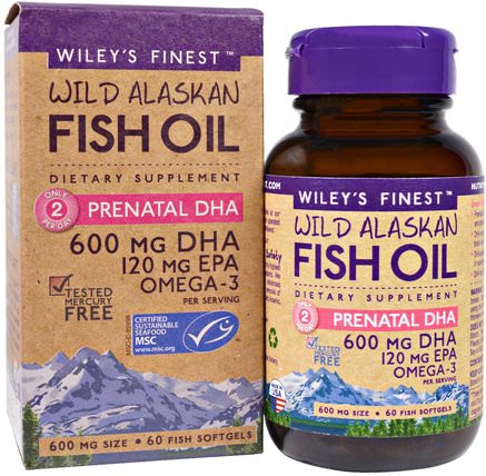 Wild Alaskan Fish Oil, Prenatal DHA, 600 mg, 60 Fish Softgels by Wileys Finest, 補充劑，efa omega 3 6 9（epa dha），dha，epa，魚油 HK 香港