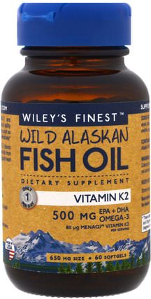 Wild Alaskan Fish Oil, Vitamin K2, 60 Fish Oil Softgels by Wileys Finest, 補充劑，efa omega 3 6 9（epa dha），魚油 HK 香港