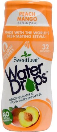 SweetLeaf, Water Drops, Stevia Water Enhancer, Peach Mango, 2.1 fl oz (64 ml) by Wisdom Natural, 食物，甜味劑，甜葉菊液 HK 香港