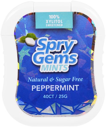 Spry Gems, Mints, Peppermint, 40 Count, 25 g by Xlear, 洗澡，美容，口腔牙齒護理，木糖醇口香糖 HK 香港