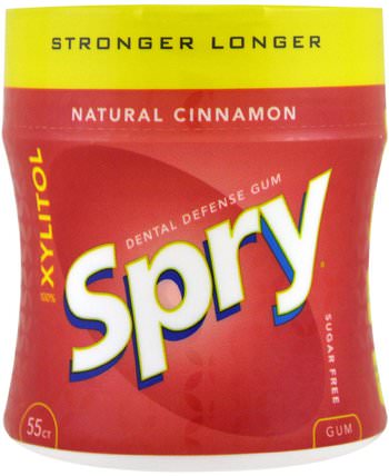 Spry, Stronger Longer Dental Defense Gum, Natural Cinnamon, Sugar Free, 55 Count by Xlear, 沐浴，美容，口腔牙齒護理，木糖醇口香糖，口香糖糖果 HK 香港
