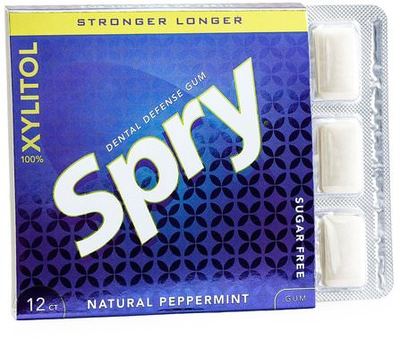 Spry, Stronger Longer Dental Defense Gum, Natural Peppermint, Sugar Free, 12 Count by Xlear, 洗澡，美容，口腔牙齒護理，木糖醇口香糖 HK 香港