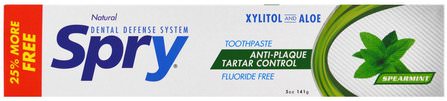 Spry Toothpaste, Anti-Plaque Tartar Control, Fluoride Free, Natural Spearmint, 5 oz (141 g) by Xlear, 沐浴，美容，口腔牙齒護理，木糖醇口腔護理，牙膏 HK 香港