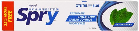 Spry Toothpaste, Anti-Plaque Tartar Control, Flouride Free, Natural Peppermint, 5 oz (141 g) by Xlear, 健康，口乾，口腔牙齒護理，木糖醇口腔護理 HK 香港