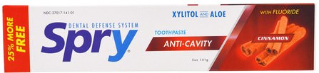 Spry, Toothpaste with Fluoride, Anti-Cavity, Cinnamon, 5 oz (141 g) by Xlear, 沐浴，美容，口腔牙齒護理，木糖醇口腔護理，牙膏 HK 香港