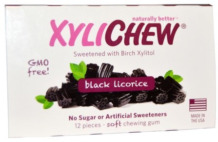Black Licorice, 12 Pieces by Xylichew Gum, 洗澡，美容，口腔牙齒護理，牙齦薄荷糖，口香糖，木糖醇口香糖糖果 HK 香港