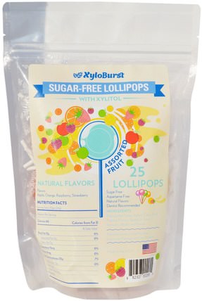 Sugar-Free Lollipops, Assorted Fruit, 25 Lollipops by Xyloburst, 洗澡，美容，口腔牙科護理，木糖醇口香糖，食品，小吃，糖果 HK 香港