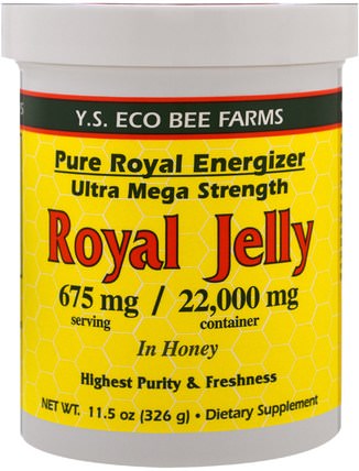 Royal Jelly In Honey, 675 mg, 11.5 oz (326 g) by Y.S. Eco Bee Farms, 補充劑，蜂產品，蜂王漿，食品，甜味劑 HK 香港