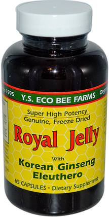 Royal Jelly, with Korean Ginseng Eleuthero, 65 Capsules by Y.S. Eco Bee Farms, 補充劑，adaptogen，蜂產品，蜂王漿 HK 香港