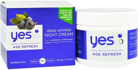 Age Refresh, Deep Wrinkle Night Cream, Bluberries, 1.7 fl oz (50 ml) by Yes to, 健康，皮膚，晚霜，美容，面部護理，抗皺霜 HK 香港
