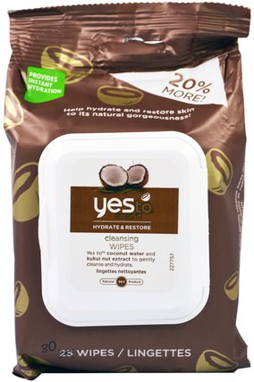 Hydrate & Restore, Cleansing Wipes, Coconut, 30 Wipes by Yes to, 美容，面部護理，面部濕巾 HK 香港