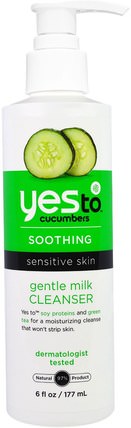 Soothing, Sensitive Skin, Gentle Milk Cleanser, Cucumbers, 6 fl oz (177 ml) by Yes to, 美容，面部護理，洗面奶 HK 香港