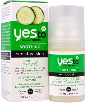 Soothing, Sensitive Skin Soothing Eye Gel, Cucumbers, 1.01 fl oz (30 ml) by Yes to, 美容，眼霜 HK 香港