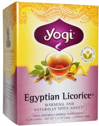 Egyptian Licorice, Caffeine Free, 16 Tea Bags, 1.27 oz (36 g) by Yogi Tea, 食物，涼茶，甘草茶，補品，adaptogen HK 香港