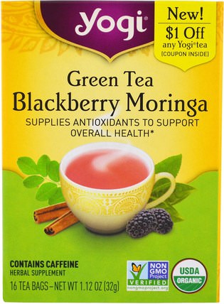 Green Tea Blackberry Moringa, 16 Tea Bags, 1.12 oz (32 g) by Yogi Tea, 食物，涼茶 HK 香港