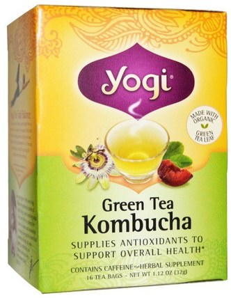 Green Tea Kombucha, 16 Tea Bags, 1.12 oz (32 g) by Yogi Tea, 食品，涼茶，康普茶涼茶，綠茶 HK 香港
