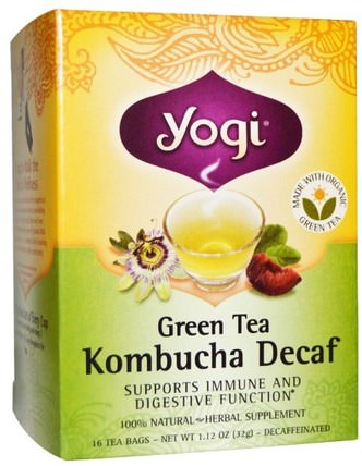 Green Tea Kombucha Decaf, 16 Tea Bags, 1.12 oz (32 g) by Yogi Tea, 食品，涼茶，康普茶涼茶，綠茶 HK 香港