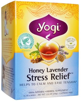 Honey Lavender Stress Relief, Caffeine Free, 16 Tea Bags, 1.02 oz (29 g) by Yogi Tea, 食物，涼茶 HK 香港