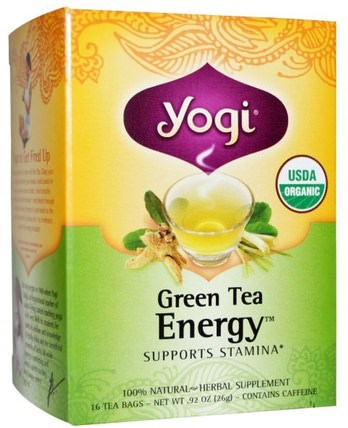 Organic Green Tea Energy, Caffeine, 16 Tea Bags.92 oz (26 g) by Yogi Tea, 食品，涼茶，康普茶涼茶，補品，康普茶 HK 香港